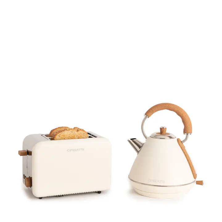 CREATE - Tostadora pequeña  para rebanadas anchas +  Hervidor de agua 1.7 L - PACK TOAST RETRO + KETTLE RETRO - 1