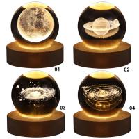 Lámpara De Noche 3D Cristal Sférico De Luna Con Astronauta Y Sistema Solar Grabado Con Láser Regalo De Cumpleaños Decoración De Galaxia - details 10