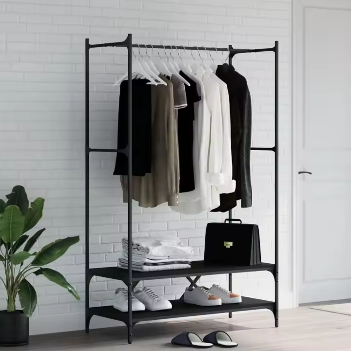 vidaXL Perchero con estantes madera de ingeniería negro - 1