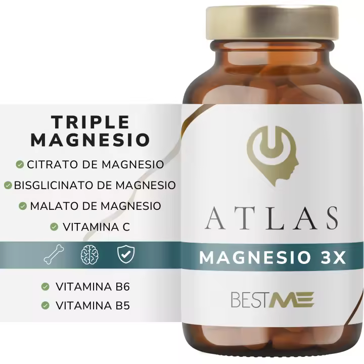 Triple Magnesio 3X Citrato, Bisglicinato y Malato 988 mg | Reduce el Cansancio y la Fatiga, Alivia el Dolor Muscular y Articular, Regula el Sistema Nervioso, 60 Cápsulas con Vitaminas C/B6/B5 (BestMe Lab | Atlas) - 1