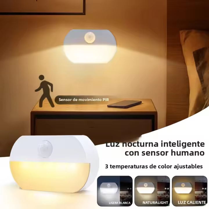 Lámpara LED De Sensor De Movimiento Recargable USB Con 3 Colores De Luz Magnética Para Decoración De Pared De Dormitorio Pasillo Armario Escalera - 1