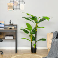 HOMCOM Bananera Artificial 150 cm Platanera Artificial con Maceta y 18 Hojas Planta Artificial para Decoración de Hogar Terraza Jardín Salón Oficina Verde - details 1