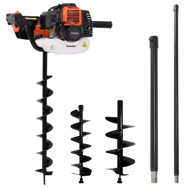 vidaXL Set de ahoyadora con barrena perforadora de suelo de acero - 1