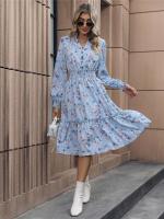Vestido Casual De Mujer Con Estampado Floral Cuello V Manga Larga A-Line Longitud De Rodilla Cintura Alta Primavera Otoño Invierno - details 9