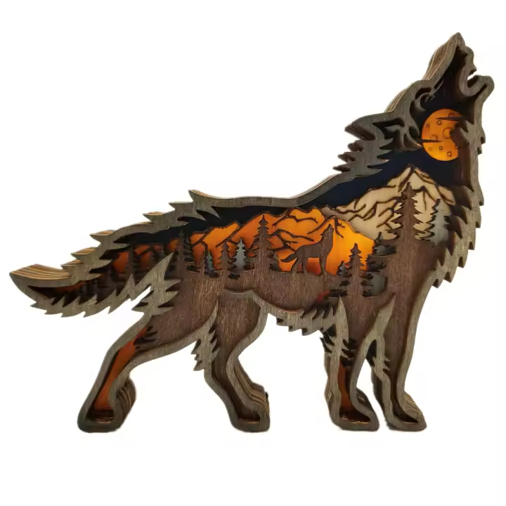 Wolf Totem Decorativo De Madera Vacío Navidad Animal Creatividad Adorno De Escritorio Para Coche Decoración LED Para Sala De Estar - 1