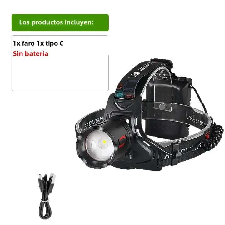 Linterna Frontal LED Recargable USB Potente 1000000LM Con Zoom 2000M Para Pesca Y Mantenimiento Faro De Mano Con Ángulo De Luz De 60° Luz De Banda De Litio Impermeable - 1