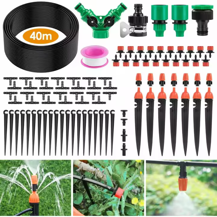 Sistema de Riego Jardín 40m, Kit de Riego Automático por Goteo Jardin para Exteriores, Terrazas, Césped, y Balcones - 1