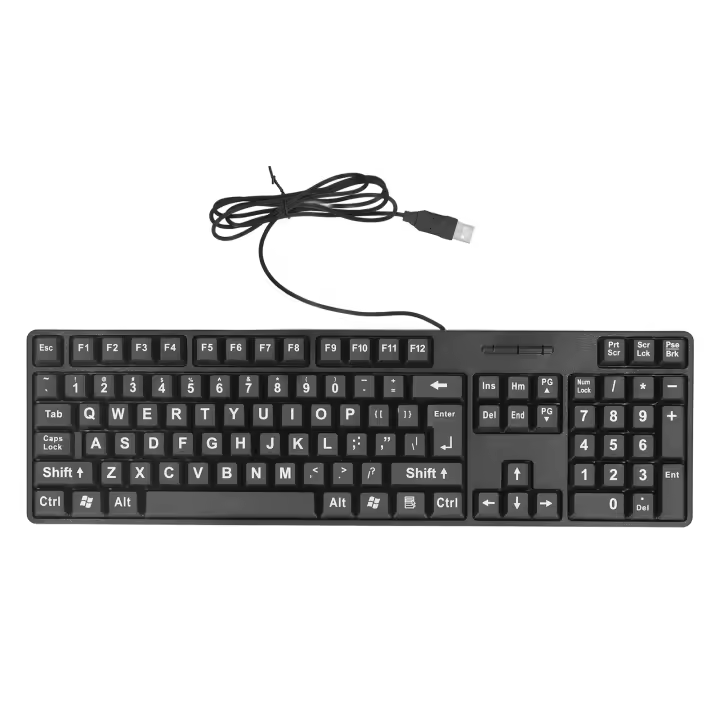Teclado de impresión grande con cable para personas mayores, 104 teclas, teclado USB Plug and Play de caracteres grandes, teclado con cable ABS para ordenador portátil - 1