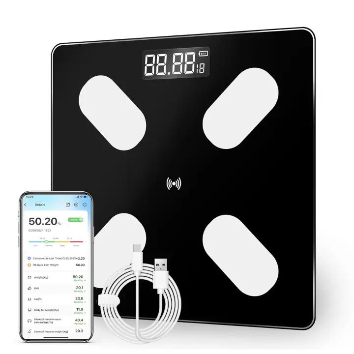 Saeday Báscula Grasa Corporal Bluetooth Bascula de Baño Bascula grasa corporal y muscular 16 Monitores de Composición Corporal, Bascula de Baño para Andriod y iOS - 1