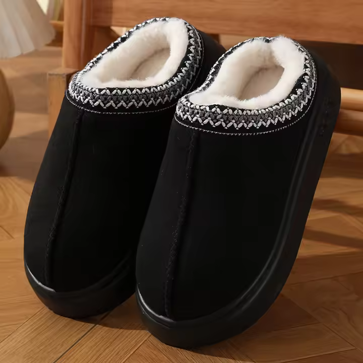 Nuevos Pantuflas De Plataforma De Pelo Fluffy Para Mujer Invierno Calor De Algodón Zapatos De Tela Suave Antideslizante Unisex Para El Hogar - 1
