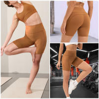 Shorts Deportivos De Cintura Alta Para Mujer Fitness Running Elasticidad Transpirable Con 2 Bolsillos Lados Yogur - details 1