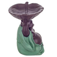 CAPRILO REGALOS & DECORACIÓN Figura Decorativa Oriental de Resina "Buda Plantado con Plato Hoja". Adornos y Esculturas. Regalos Originales. Decoración Hogar. 19 x 18,50 x 24 cm - details 1