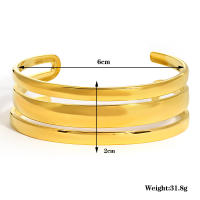 Pulsera De Acero Inoxidable Gruesa Para Mujer Con Tres Capas Liso Plataforma De Moda Impermeable Anillo De Bangles Ancha Dorado - details 0