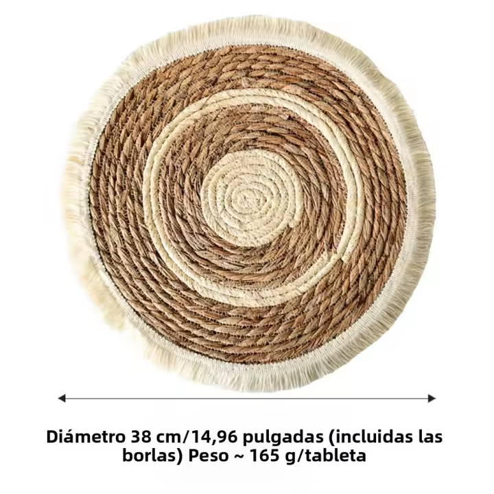 Mantel Individual De Lino Ecológico Tejido En Rama Redondo 25/38cm Con Borlas Para Mesa De Comedor Estilo Prairies Chic - 1