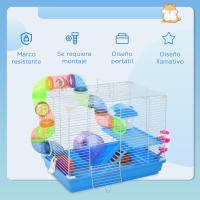 PawHut Jaula para Hámster 46x30x37 cm Casa para Hámster con Tubos Comedero Bebedero Rampa Rueda de Ejercicio y Asa Portátil para Interior y Exterior Azul y Blanco - details 6