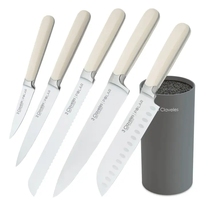 3 Claveles Polar - Juego de 5 Cuchillos de Cocina en Acero Forjado con Soporte Incluido - 1