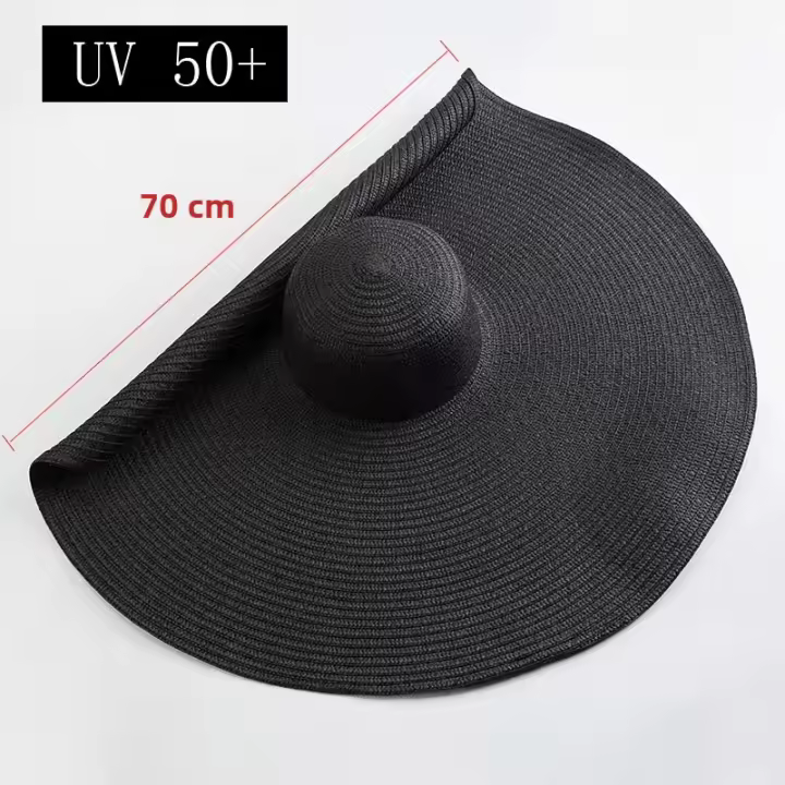 Sombrero De Playa Para Mujer Grande Y Plegable Con Protección UV Sombrilla De Verano De Paja Estilo Casual Para Bodas - 1