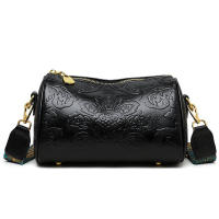 Bolso De Hombro Cruzado Estilizado Chino Para Mujeres Bolso Cilíndrico Con Relieve De Flor Cierre De Cremallera Material PU Y Lona Interior - details 20