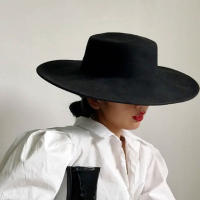 Sombrero De Paja Negra Para Mujer Estilo Clásico Y Moderno Fedora Formal Con Ala Ancha Sombrero Derby Plano Para Iglesia - details 2