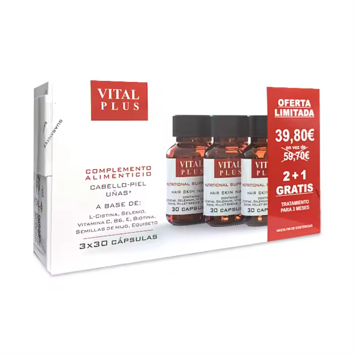 Vital Plus Active Cápsulas Pack Ahorro 2+1 (90caps) – Suplemento Anticaída para un cabello más fuerte y saludable - 1