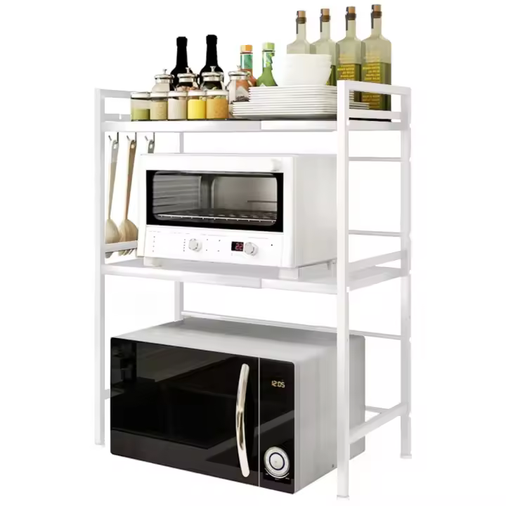 Aqrau Soporte extensible para microondas Estante de cocina de 2 niveles con ganchos - 1