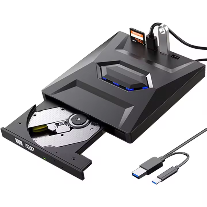 Unidad externa de CD DVD USB 3.0 tipo C, unidad de DVD externa con lector de tarjetas USB SD/TF, grabadora RW, grabadora externa - 1