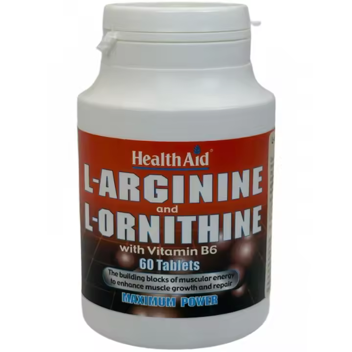 L-Arginina y L-Ornitina con Vitamina B6 de Health Aid - 1