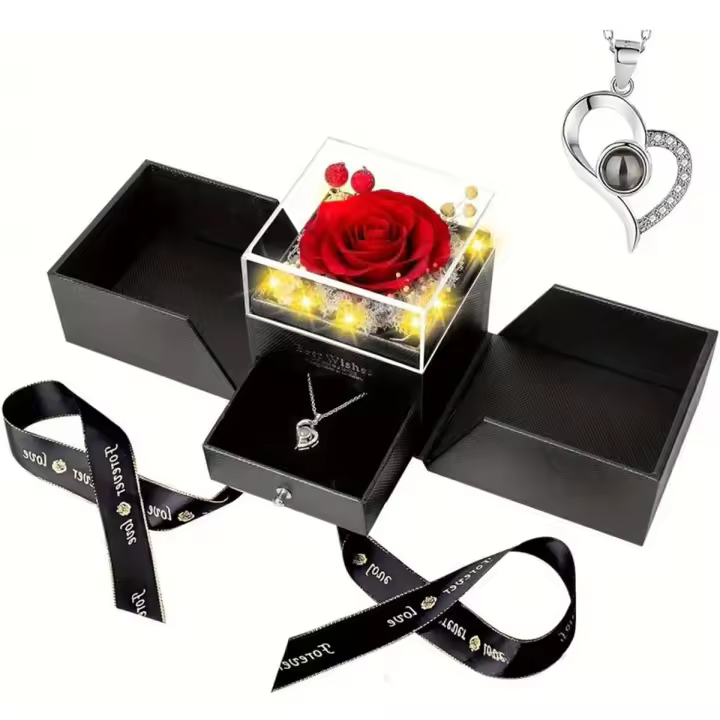 Las Rosas conservadas con la iluminación incorporada están en la opción Romántica para el día de San Valentín, El Día de la familia y la Navidad (Rojo) - 1