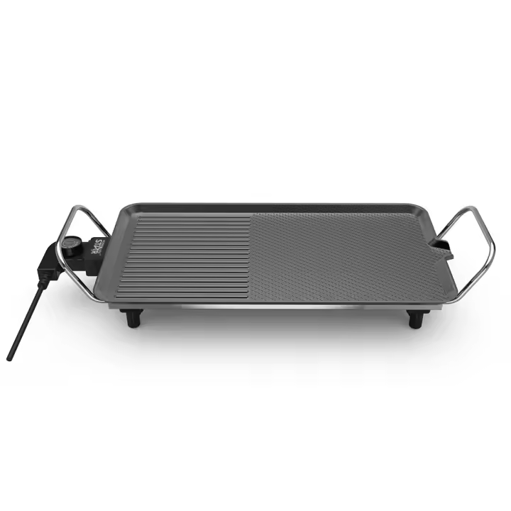 WINNING STAR Plancha Electrica 1360W, Parrila Electrica 48 x 27cm, Parrillas eléctricas de aluminio para interiores, Potencia Regulable, Barbacoa Parrilla Cerámica Sin Humo Antiadherente. Electrodomestico Eléctricas de Barbacoa Menos Humo - 1