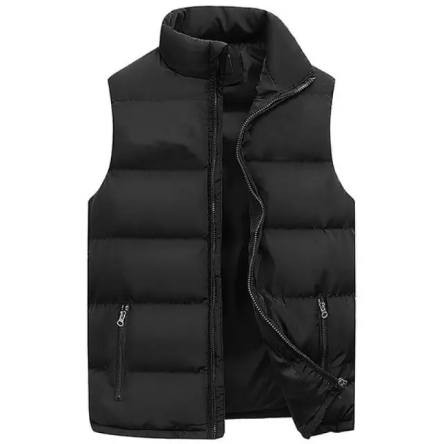 Chaqueta De Chaleco Para Hombre Sin Mangas Impermeable Con Cierre De Cremallera Colar Recto Casual De Otoño E Invierno Vestimenta De Marca - 1