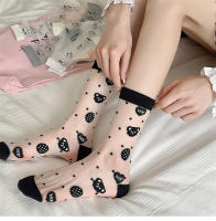 Calcetines De Verano Para Mujer Delgados Y Translúcidos Con Dibujos De Oso De Dibujos Animados Casual Y Trendy Kawaii Calcetines Largos Respirables Para Damas - details 0