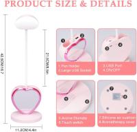 Linda lámpara de escritorio Rosa con Puerto de Carga, portalápices y soporte para teléfono, Luz de Lectura tácthil Con 2 Modos de color, lámpara de Protección ocular para Estudio y más. - details 4