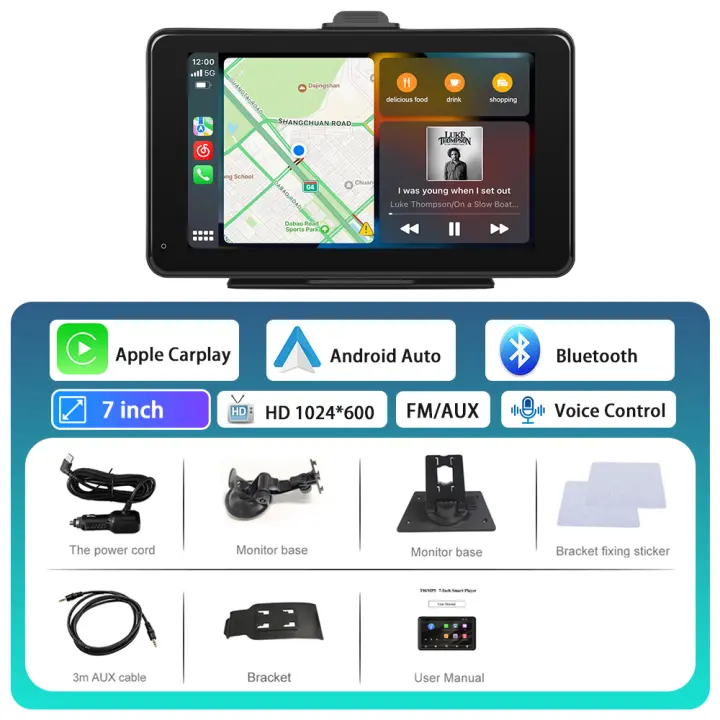 Podofo-reproductor Multimedia de vídeo y Radio para coche, dispositivo inalámbrico de 7 pulgadas, Carplay, Android, Control de voz automático, pantalla táctil para Nissan y Toyota - 1