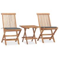 vidaXL Set comedor de jardín plegable 3 piezas madera de teca cojines en color Estampados cuadros grises/Antracita/Azul real y más | acolchados duraderos para sofás de jardín terraza exterior - details 4