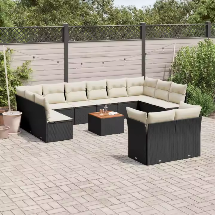 vidaXL Set de sofás de jardín y cojines 13 pzas ratán sintético negro - 1