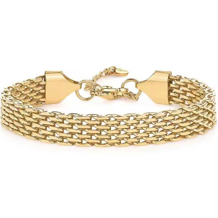 Pulsera ajustable de cadena gruesa chapada en oro de 14K para Mujer | Pulsera de cadena de moda ligera de acero inoxidable Oro amarillo 6 pulgadas - 1