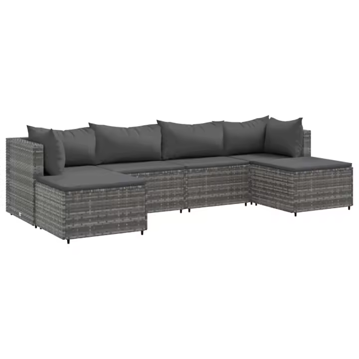 vidaXL Set de muebles de jardín 6 pzas y cojines ratán sintético gris - 1
