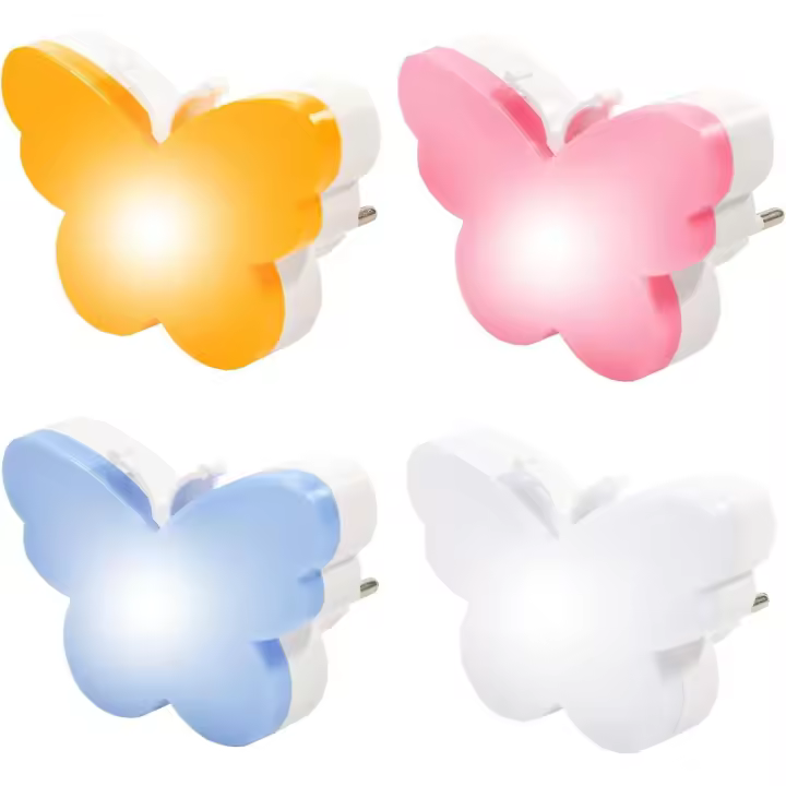Set de 4 Luz Nocturna Infantil, Enchufe LED de Luz Nocturna con Sensor Crepuscular y Atenuación Automática para Dormitorio, Baño, Habitación Bebé, Pasillos, Escaleras (Mariposa) - 1