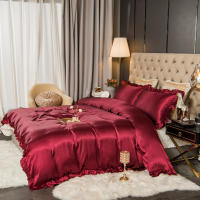 Set De Edredón Satinado 3PCS Rosa Y Rosa Claro Seda Suave Con Volante Patrón De Lujo Colchón Funda De Edredón Moderno Para Cama - details 18