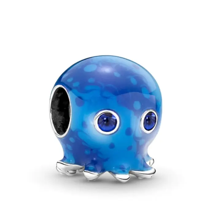 PANDORA Charm de pulpo con diseño de olas y burbujas de la serie Ocean , esmalte azul, Charm de pulpo con diseño de olas y burbujas - 1