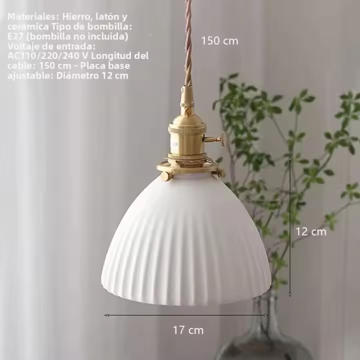 Lámpara Colgante De Cerámica Scandinava Con Interruptor E27 Minimalista Nórdico LED Ajustable Cable De 150cm Para Sala De Estar Estudio Dormitorio Hotel - 1