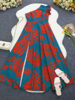 Vestido Maxi De Manga Baja Con Estampado Tropical Y Abertura En Un Hombro Para Mujer Estilo Elegante Y Casual A-Line Longitud Del Tobillo Primavera/Verano/Otoño - details 4