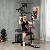 HOMCOM Multiestación de Musculación Máquina de Musculación con Placas de Peso de 65 kg Carga Max. 100 kg para Entrenamiento Fitness en Hogar Gimnasio Negro y Rojo - details 1