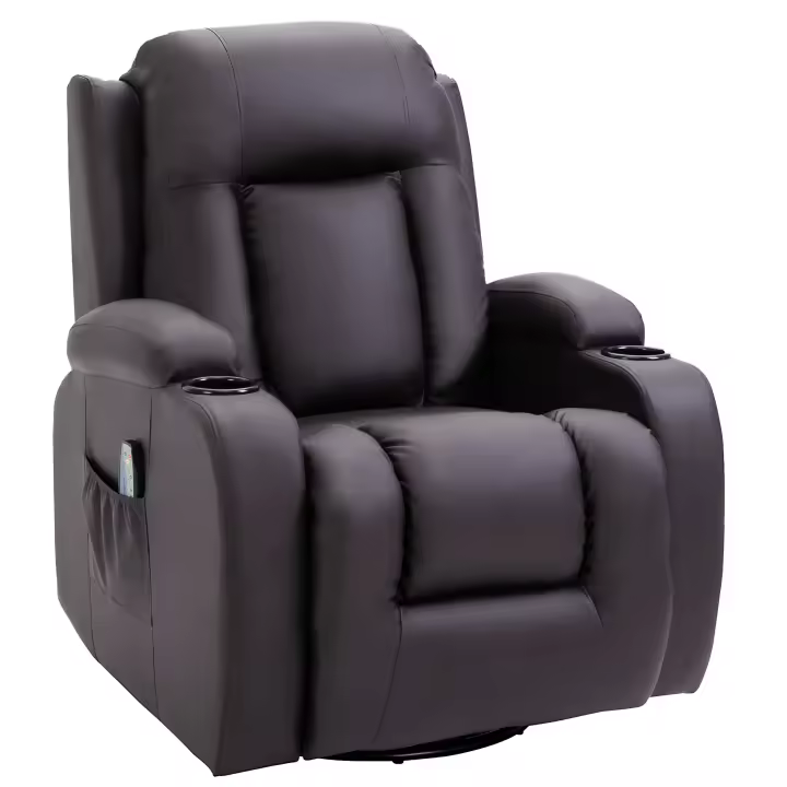 HOMCOM Reclinable Reclinable Reclinable Reclinable Reclinable, Función de Calor, Sillón Reclinable de Masaje Giratorio, Mando a Distancia, Polipiel, Marrón 85 - 1