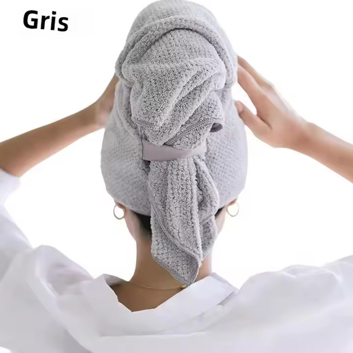 Toalla De Pelo De Microfibra Extra Grande Con Cinta Elástica Secado Rápido Ultra Absorbente Suave Turban Para El Cabello - 1