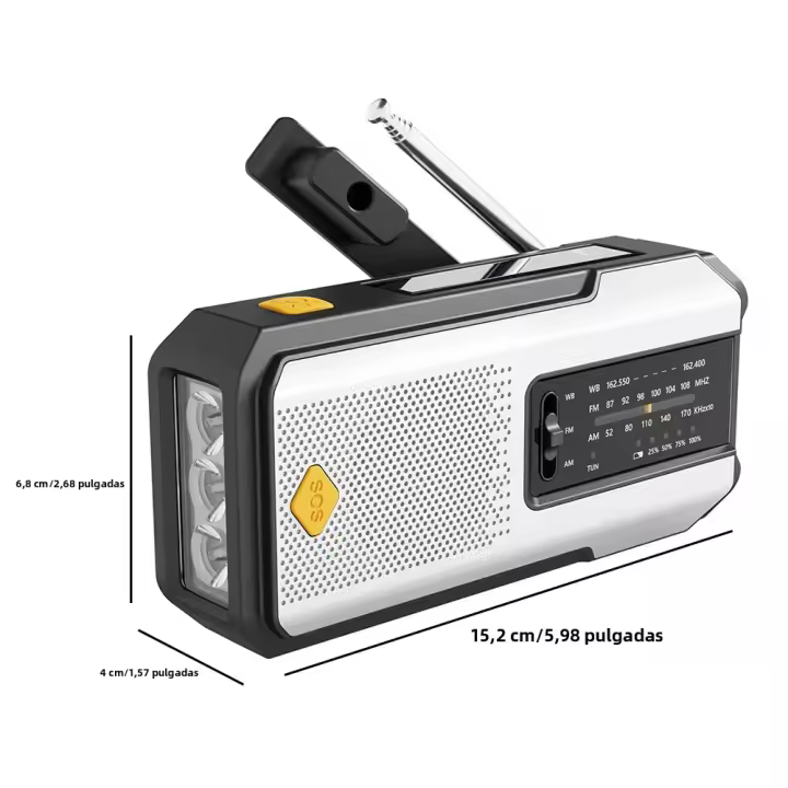 Tienda BIT Radio De Mano Con Energía Solar Emergence AM/FM/NOAA Indoor LED De Lectura SOS Alarme 2000mAh Recargable Portátil - 1