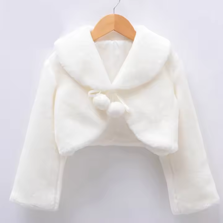 Chaqueta De Peluche Gruesa Para Niñas Princesa Con Capucha Corta Estilo Casual Cierre Único Solapa Floral Invierno Talla Trueña - 1