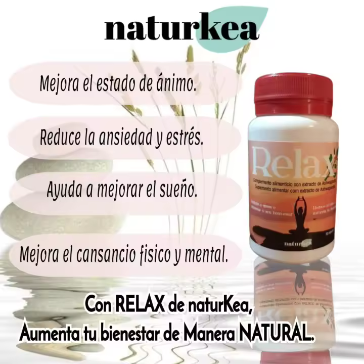 Relax Naturkea: Reduce Ansiedad y Estrés - Mejora Estado de ánimo - Aswhagandha y Magnesio - 30 cápsulas vegetales - 1