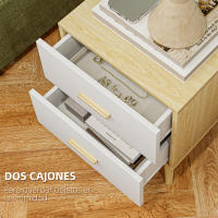 HOMCOM Mesitas de Noche de 2 Piezas Mesillas de Noche para Dormitorio con Cajones y Asas de Bambú Mesas Auxiliares para Salón Roble - details 1