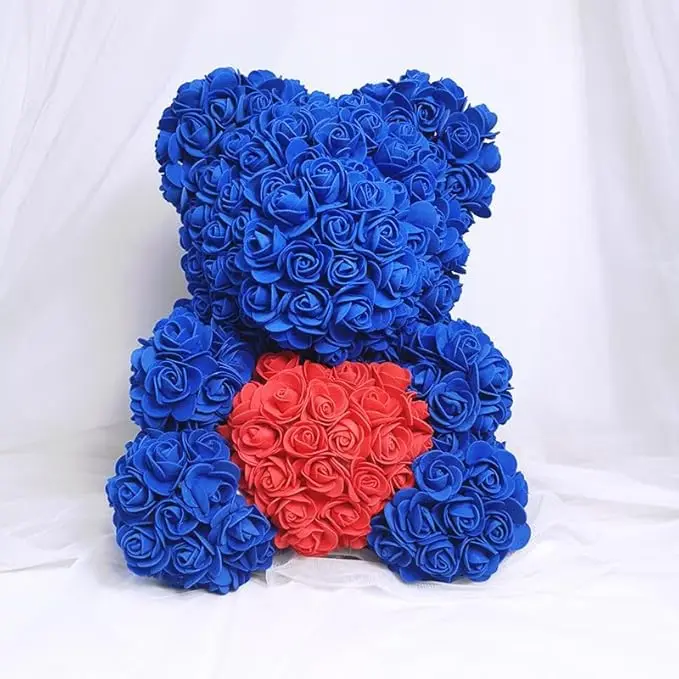Rose Bear Rose Flower Bear, Oso de Plush Pink Hecho a mano de 10 pulgadas with Caja de GIFT, el mejor GIFT para Mujeres, Día DE LA Madre, Día de San Valentín, Boda, navidad, cumpleaños (Azul with Corazón) - 1
